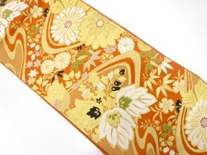 アンティーク　流水に桐・草花模様織り出し袋帯（着用可）